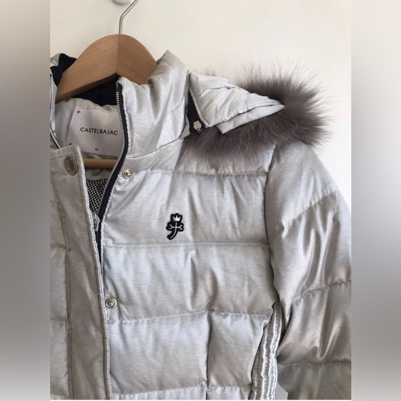 CASTELBAJAC Goose Down Blue Fox Hooded Puffer Coat Womens Size XS - Picture 2 of 16